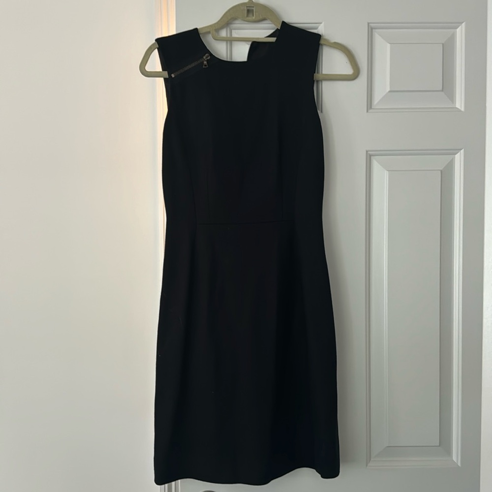 Tailored black wool work dress